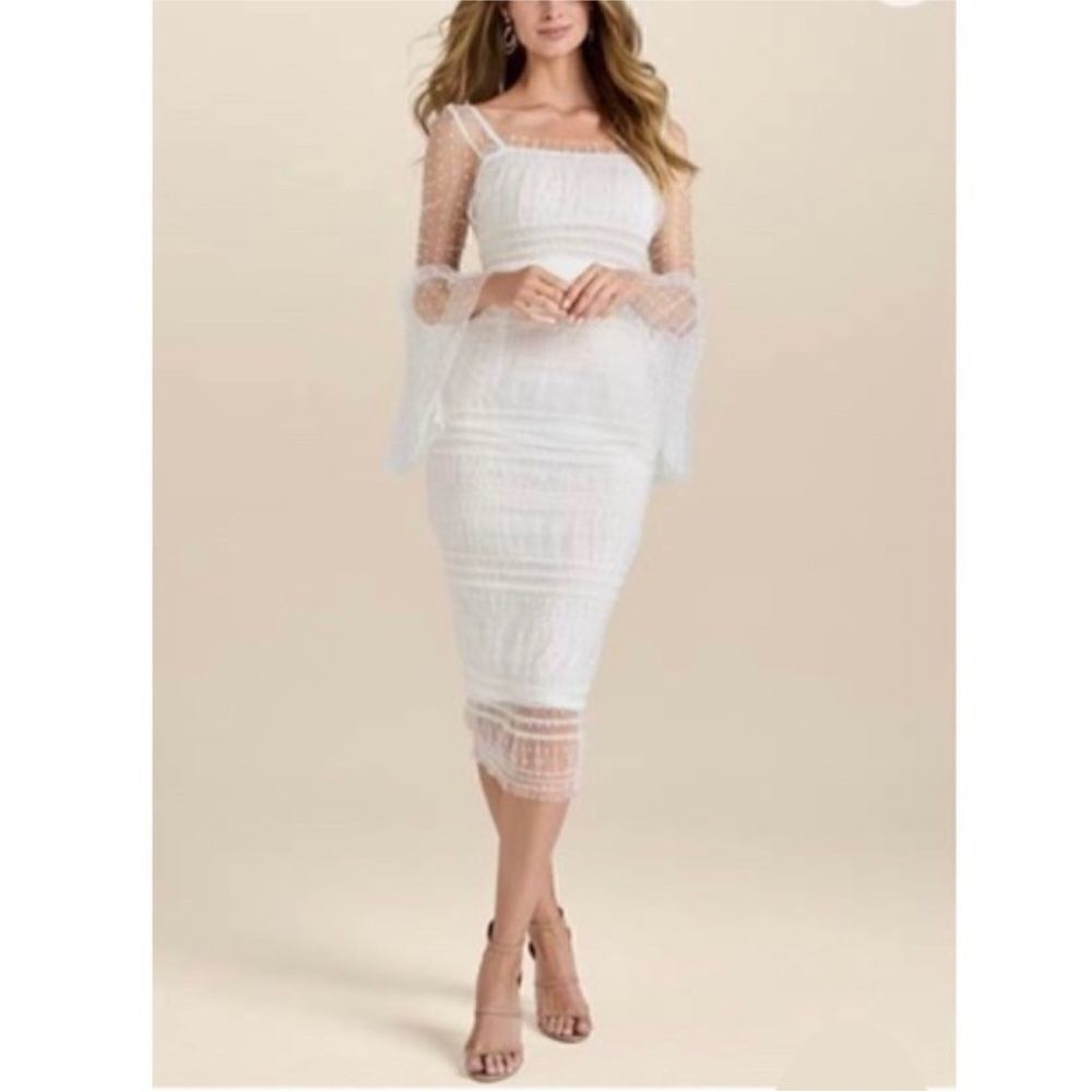NWOT Venus white tulle Swiss dot midi dress bridal small s off shoulder